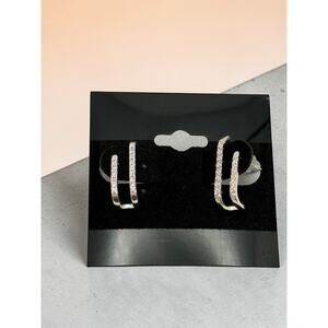 S925 Pink Crystal Pavé Huggie Earrings Asymmetrical Metal Lobe Fashion Jewelry